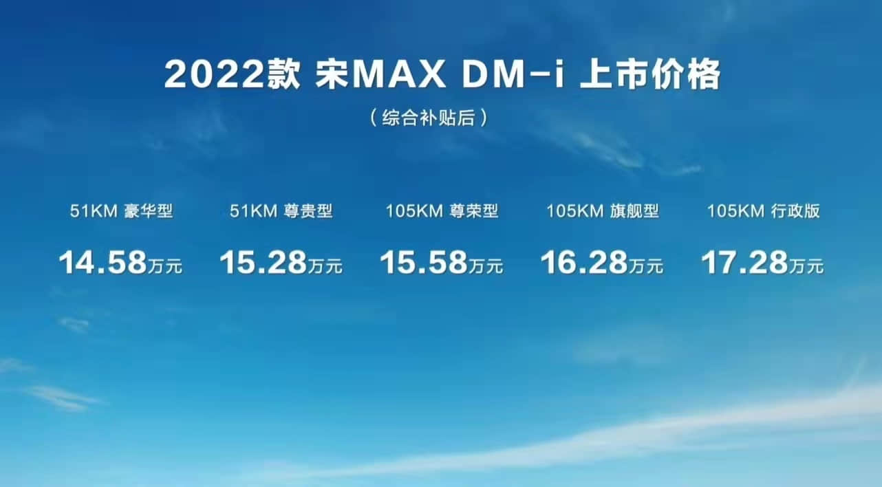 搭载DM-i超级混动 比亚迪宋MAX DM-i正式上市